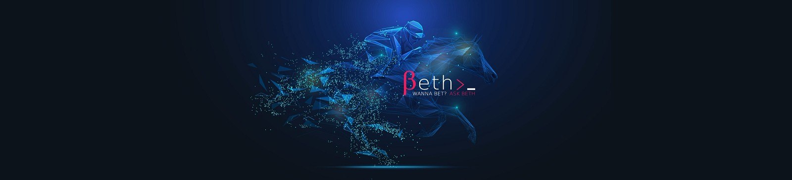 Beth AI — wireframe jockey and racehorse rendered from data nodes